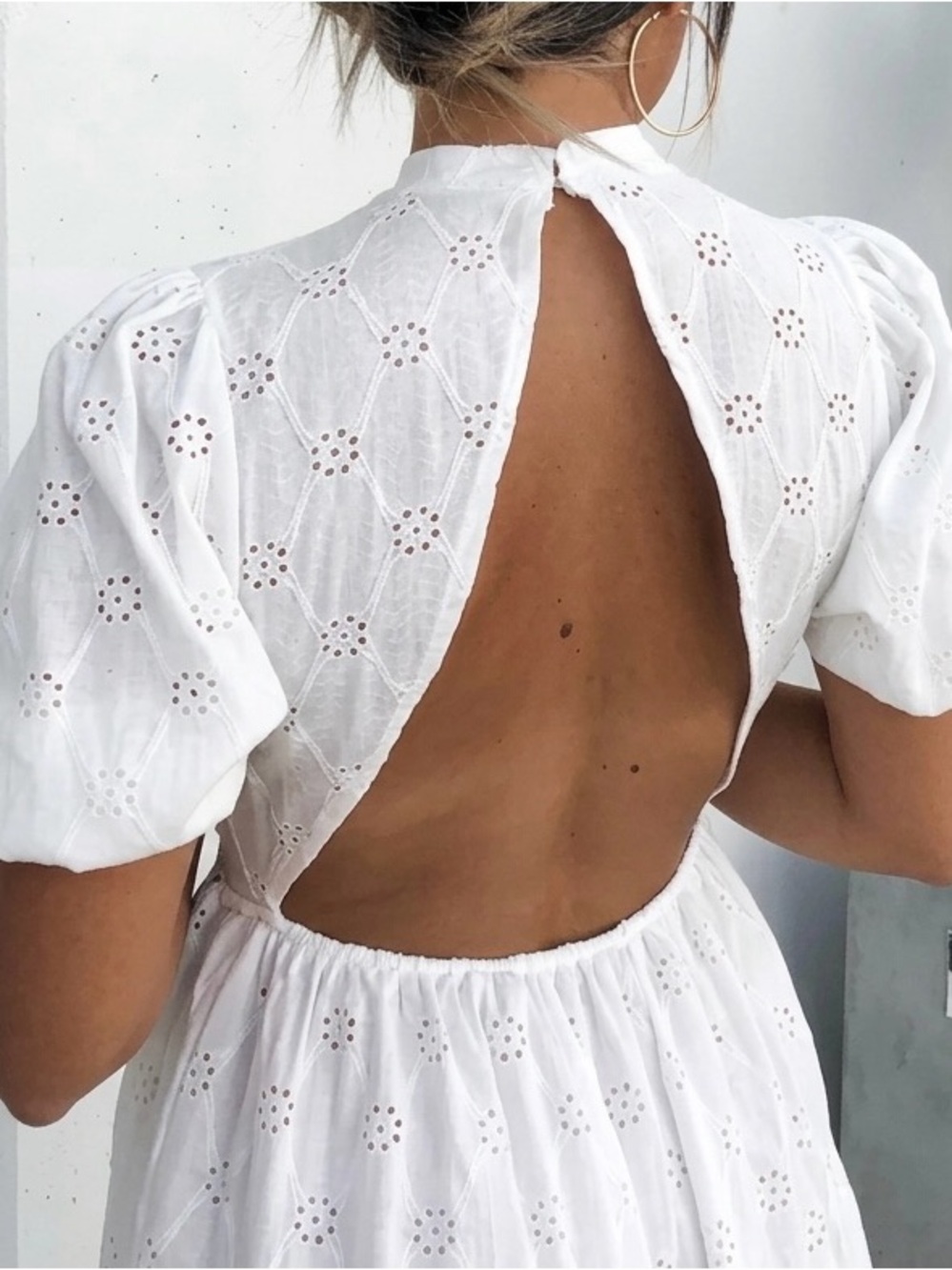 🤍 ZARA Cut Out Back Eyelet MIDI Dress sz Large - Picture 10 of 17
